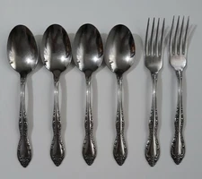 6 pc Bourbon Stainless by ONEIDA SILVER Sss, No Pierce Hdl, Floral, Glossy