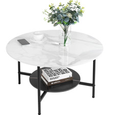 Rund Couchtisch Weiß Marmor Wohnzimmertisch Sofatisch Beistelltisch  Ø 80/45 cm