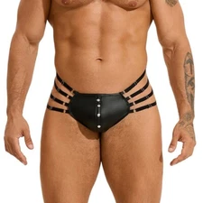Rivet PU Leather T-back Low-waist Sexy Underwear Underpanties Briefs Boxer Short