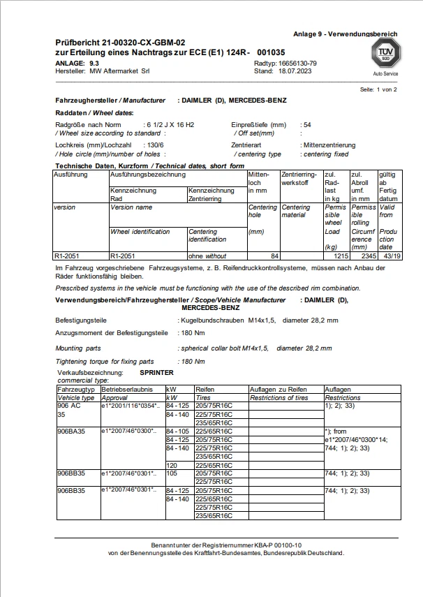 Felge MB- Sprinter 906BA35 / 906BB35 / 906BA50 / 906BB50 6,5Jx16 6x130 ET54 - Bild 2 von 4