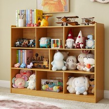3-Tier Bookshelf 8-Section Wooden Bookcase Storage Organizer Natural 