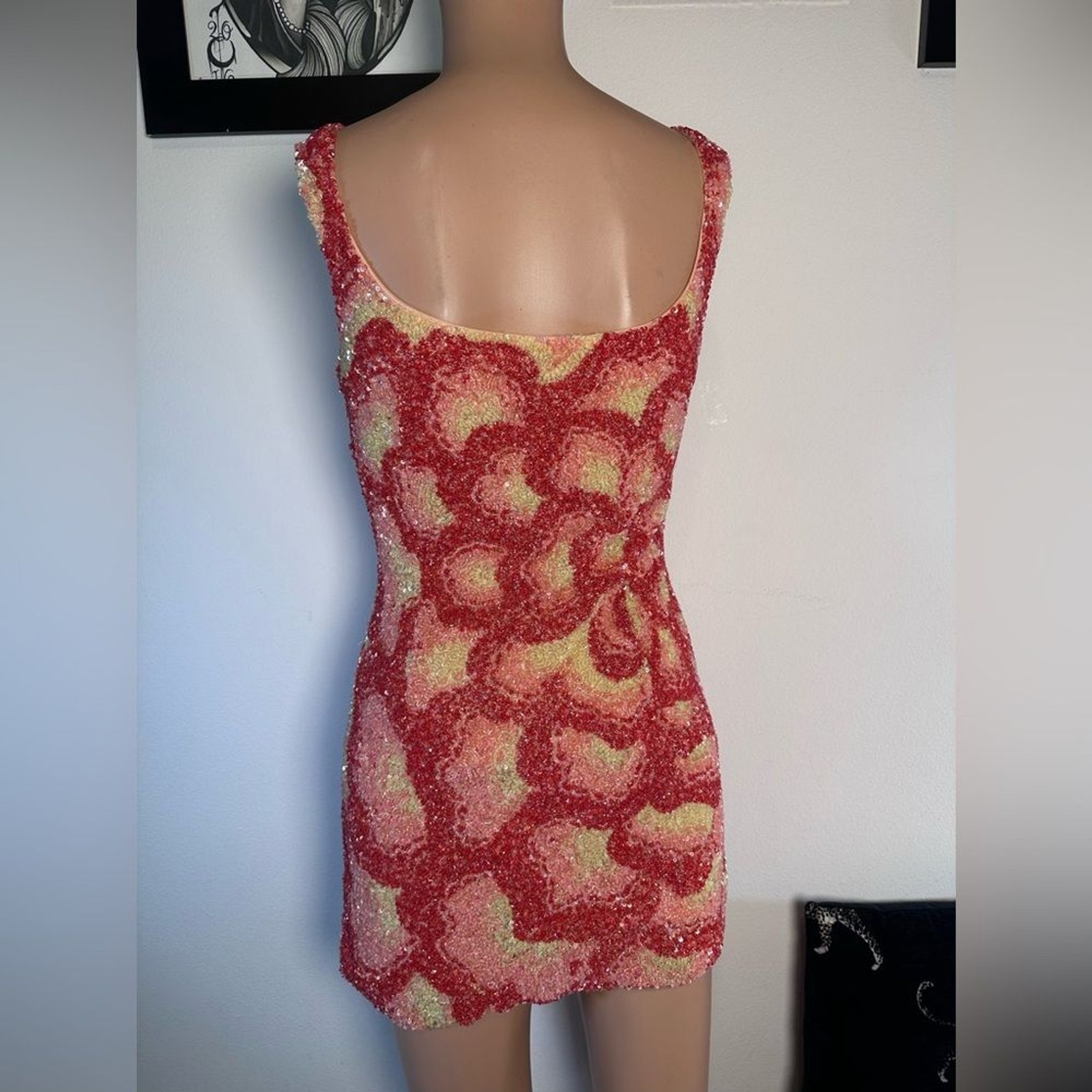 LA FUORI Sunset Rose Dress in Rose Ombre sequins mini beaded embellished floral