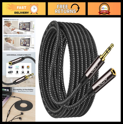 50FT Headphone Extension Cable, 3.5mm Male to Female, Hi-Fi Stereo Audio, Nylon