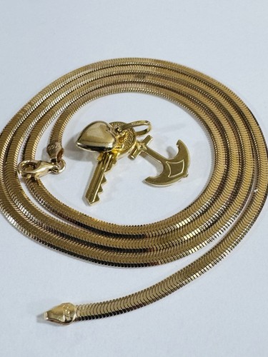 18K 750 Real Fine Saudi Gold 3-1 Charm Necklace 17.5”/18” Inch Long 9.65g 3.2mm - Picture 16 of 24