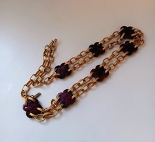 Vtg 1970s YSL Yves Saint Laurent Goldtone Chain Belt W/Amber Bakelite 36"