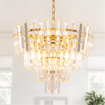 Elegant Gold Crystal Chandelier for Dining Room, Bedroom, Foyer Lighting