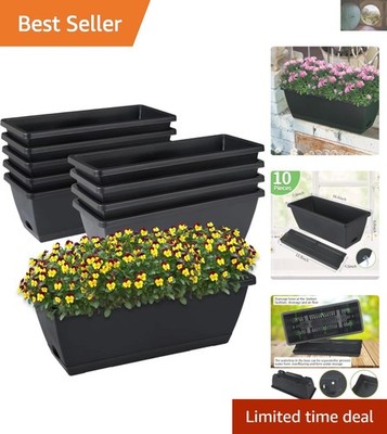 Lightweight 10-Pack Black Rectangular Planters with Efficient Water Inlet Design