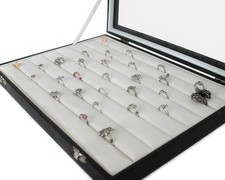 Schmucklade Schmuckkaste Tablett Glasdeckel f&uuml;r Ringe weiss/schwarz