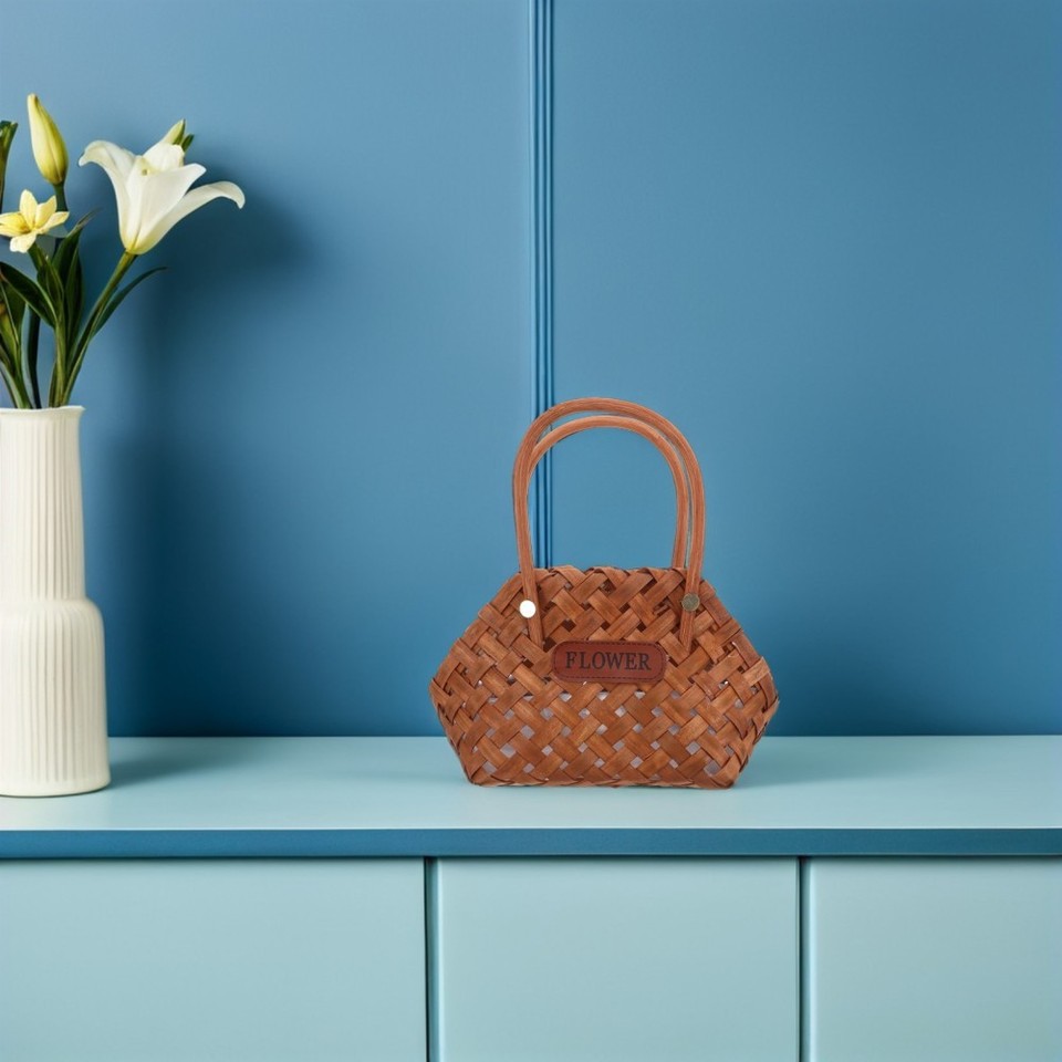 Ddark Bread Handwoven Wood Storage Basket Light Brown Rustic Fruit Bread Basket ...