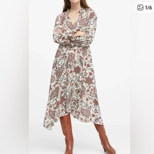 Banana Republic Paisley Midi Dress Asymmetrical Hem Boho Peasant 0