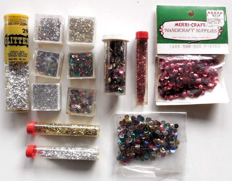 Small Assorment of Glitter and Sequins - silver, gold, red, multi-color