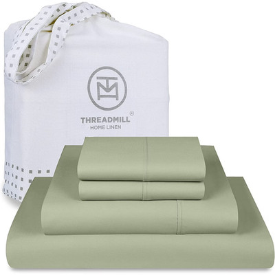 Threadmill 3 Piece 100% Cotton Twin Sheet Set 300TC Sateen Weave Soft Sage Green
