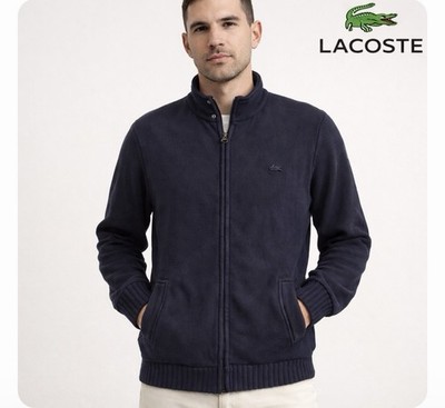 Lacoste Navy Full Zip Cardigan Sweater Mens Medium Cotton Preppy Classic Grandpa