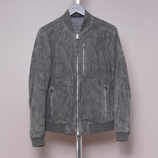 ALLSAINTS Suede Leather Jacket SMALL Mens Grey Biker Bomber All saints KEMBLE