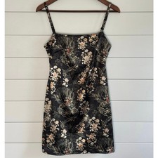 Urban Outfitters Satin Dragon Floral Mini Dress Size M Black Slip Dress
