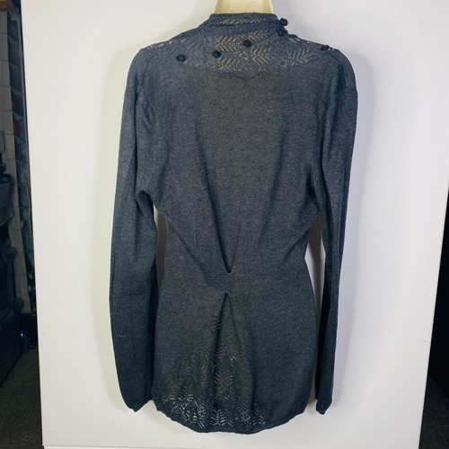 Knitted & Knotted Sweater M Silk  Bobble Femme Knit Pom Pom Cardigan Grey Lace - Afbeelding 3 van 8