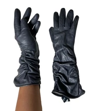 Vtg Saks Fifth Avenue Cashmere Leather Gloves Women Size 6.5” Dark Gray Rushed