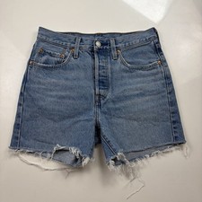 Levi's 501 Shorts W28 Blue Denim Cutoff Distressed Button Fly Medium Wash 4"