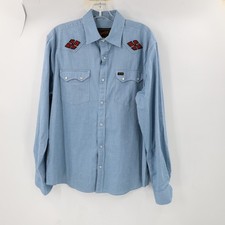 Howler Bros Shirt Mens Medium embroidered denim Long Sleeve Pearl Snap Western