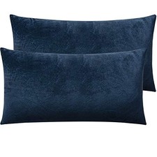 2 Pack Zippered Velvet King Pillowcases, Super 36" x 20" Pack of 2 Navy Blue