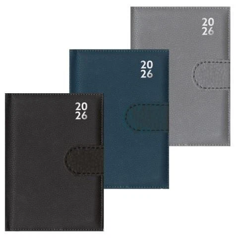 DESIGN GROUP 2026 Diary A7 Faux Leather Day Per Page Daily Pocket Planner Black Navy Grey
