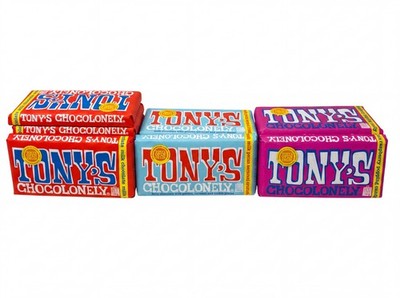 20 Tony s Chocolonely Milk Pecan Popping Raspberry Chocolate Bars, 6.35 oz Ea