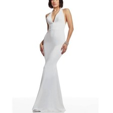 New Dress the Population Camden Long White Halter Maxi Mermaid Gown Dress L