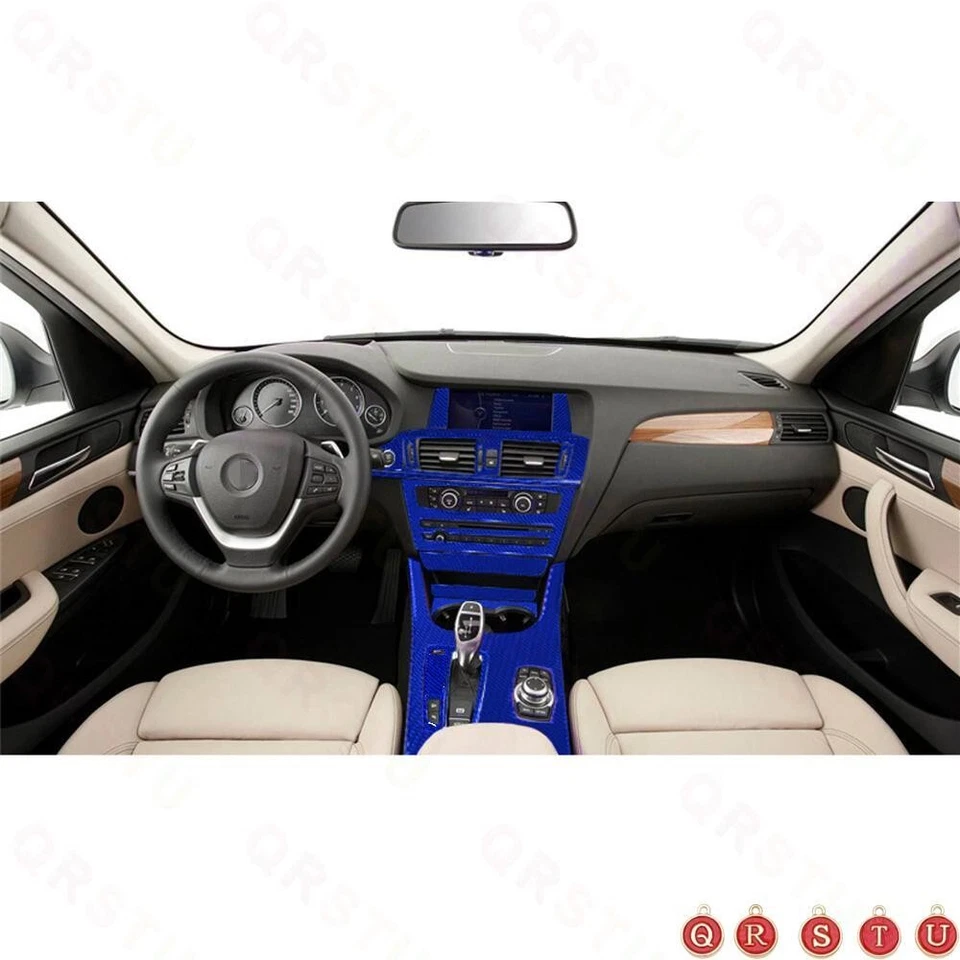 30X Blue Carbon Fiber Center Console Cover For BMW X3 F25 X4 F26 2011-2017 TypeB - Image 3 of 4