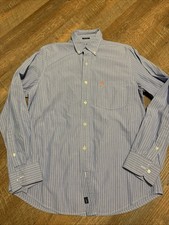 Abercrombie Fitch Men s L Blue White Striped Muscle Fit Button Down Shirt