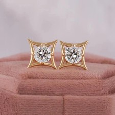 2Ct Round Cut Lab-Created Diamond Kite Shape Earrings 14k Yellow Gold Plated