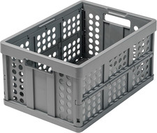 Folding Crate Basket - 48 Qt 12 Gal Storage Solution in Grey
