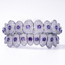 Purple Stone Moissanite Iced Out Grillz 925silver Hiphop Teeth Grills Top Bottom