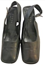 Gucci Black Leather Square toe Slingback Style Heel Shoes size 37