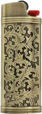 Metal Lighter Case Cover with Vintage Floral Design for BIC Full Size J6