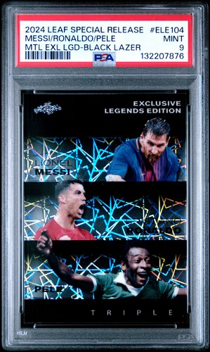 2024 BLACK LAZER #ELE104 CRISTIANO RONALDO LIONEL MESSI PELE 2/7 PSA 9