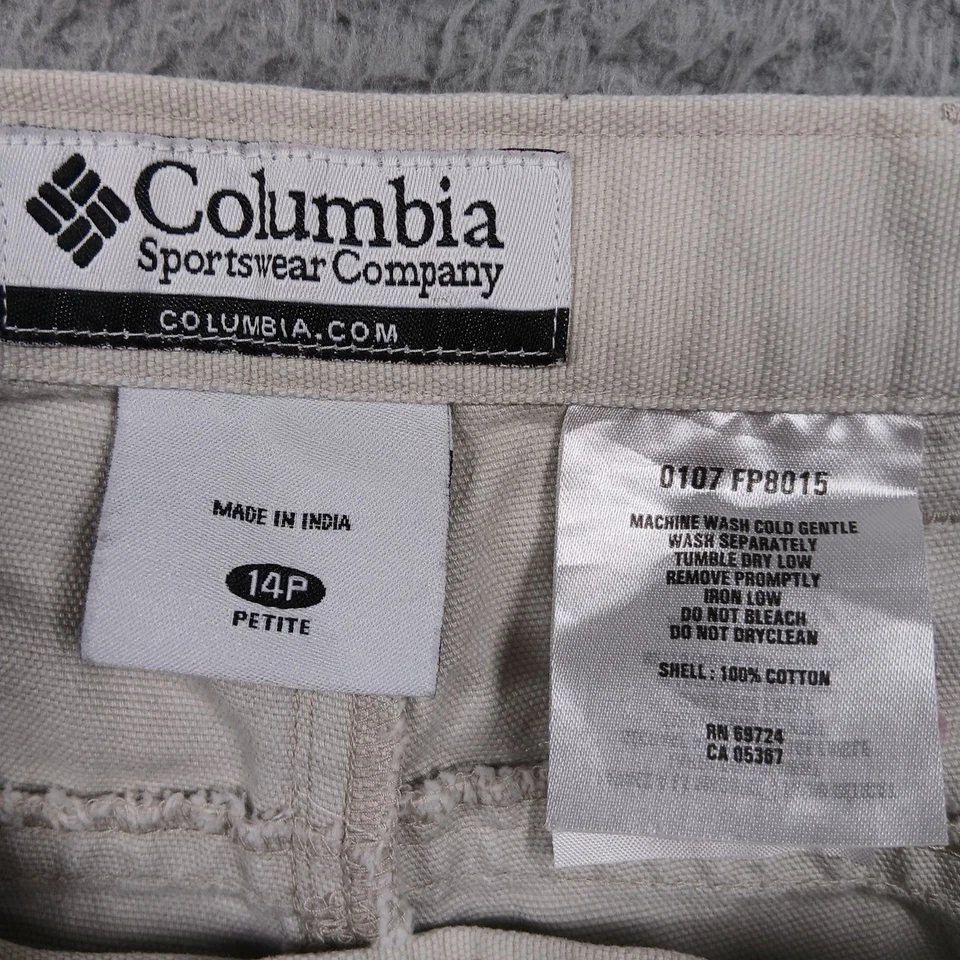 Pantalones Columbia Bordados Caqui Para Mujer 14P Beige Algodón Tortugas y Conchas Leer Foto 3 de 4