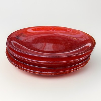 NOS Vintage Crate & Barrel Orange Glass Salad Plates 8'' Set 6 Traffic Light Lens