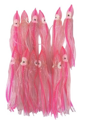 Octopus Squid Skirts Saltwater Trolling 12 Pack NEW 5.5  GLOW IN DARK PINK
