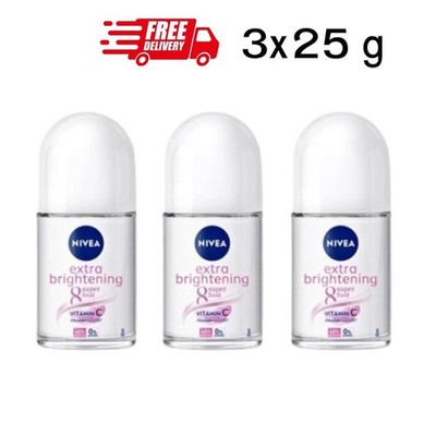 Nivea Extra Whitening Roll On 8 Super Food, Vitamin C Collagen Booster 25ml x3