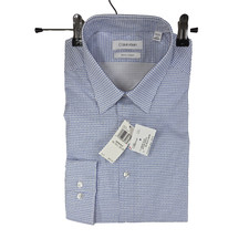 Calvin Klein Men Regular Fit Blue White Wrinkle Free Dress Shirt Large 16 16.5