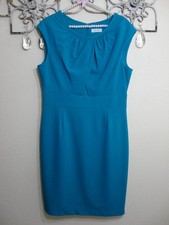 NWOT CALVIN KLEIN TEAL BLUE RUCHED NECK CAP SLEEVE SHEATH DRESS SIZE 12