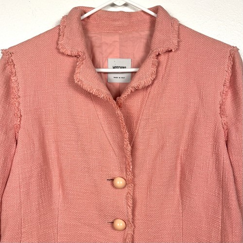 Moschino Cheap and Chic, Moschino Vintage Cheap & Chic Pink Tweed Fringe Bow Blazer Jacket Size 14