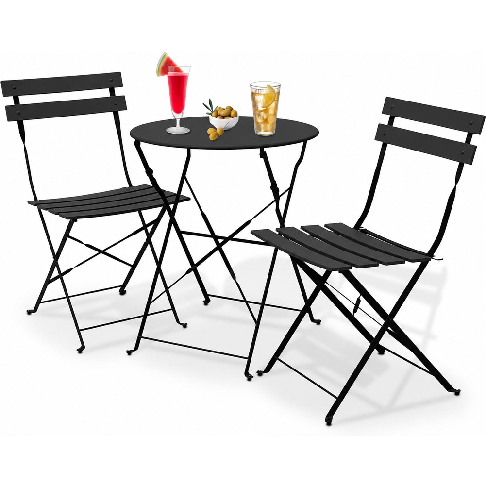 Set 3 Pezzi Tavolo e Sedie Pieghevoli Parigi Nero
