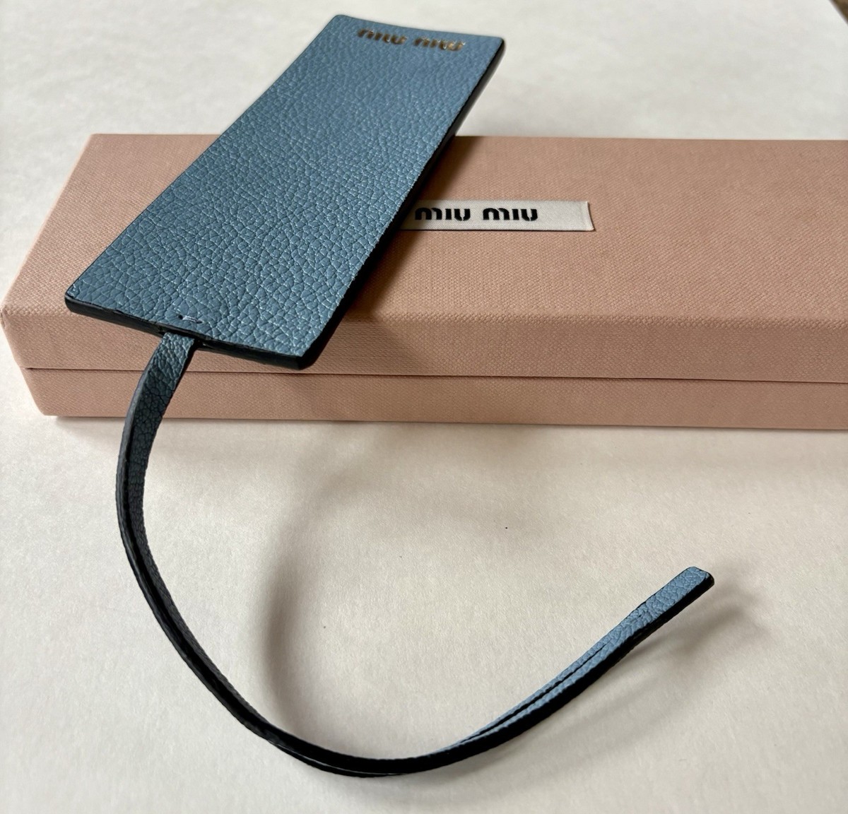 MIU MIU Logo Leather Name Luggage Tag Keychain Bag Charm W Box