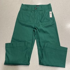 Maeve Anthropologie The Colette Green Wide Leg Cropped High Rise Pants Size 32T