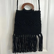 Danielle Nicole Black Macram Boho Crossbody/Handbag with Fringe.