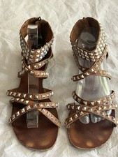 Ash Tan Leather Strappy Studded Gladiator Sandals Silver Studs Flats Sz 41 UK 8