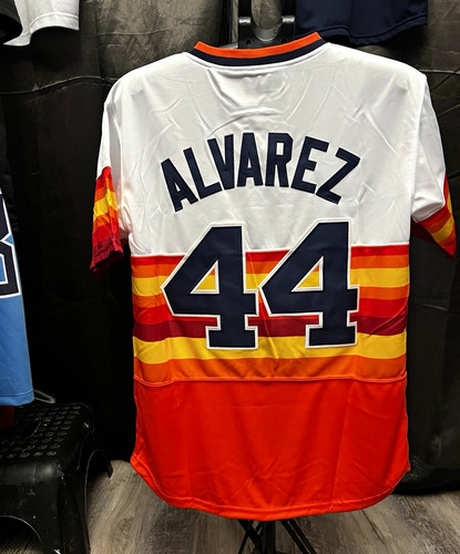 Houston Astros Alvarez #44 Retro Rainbow Stripe MLB Baseball Jersey White/Orange