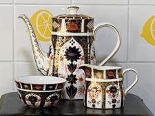 Royal Crown Derby Old Imari 1128 Tea Coffee Set Pot Creamer & Bowl - 1st Quality
