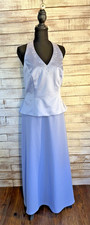 Vintage Y2K Davids Bridal Halter Neck Beaded Bridesmaid Dress Size 12 Blue